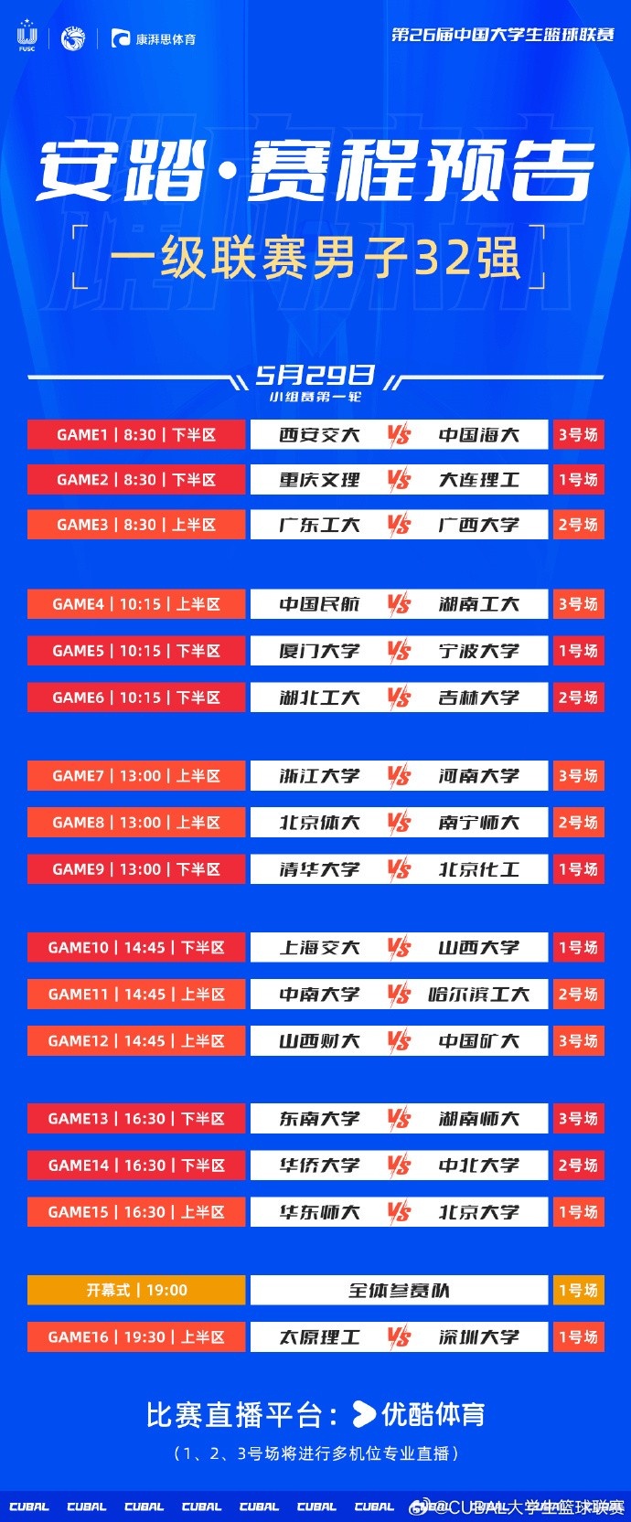 CUBAL全国大赛首日赛程出炉：清华VS北京化工 太理VS深大